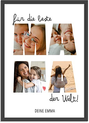 OWLBOOK® Muttertagsgeschenk für Mama - Bilder Collage Fotodruck mit 4 eigenen Fotos & Text im Bilderrahmen selbst gestalten - Personalisierte Geschenke für Mama zum Geburtstag Muttertag