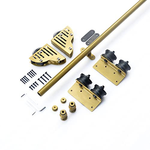 3.3ft-20ft Sliding Ladder Kit Rolling Library Rail Track Heavy Duty Slide Rails(No Ladder),Ladders for Bookshelf Warehouse Bar Closet Set Mobile Hardware (Color : Gold, Size : 6.6ft/200cm Track kit