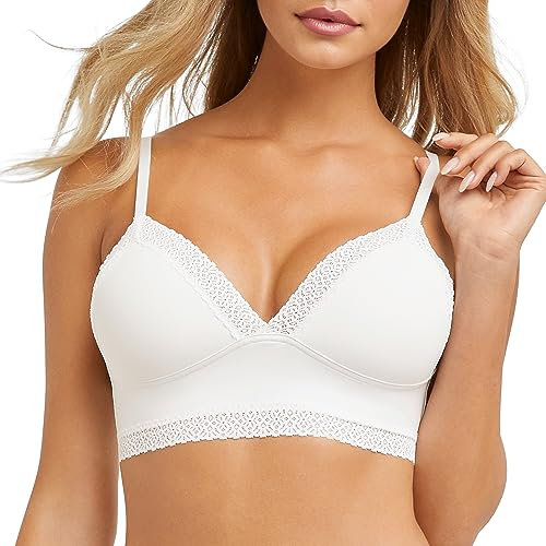 Maidenform Damen M Spitzenbesatz Triangel Bralette Pullover Spitze BH Convertible Wireless Bralette, Weiss/opulenter Garten, small