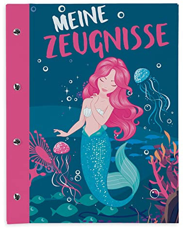 itenga Zeugnismappe mit Buchschrauben erweiterbar für Kinder Jugendliche Erwachsene Mädchen Jungen Schüler (Meerjungfrau)