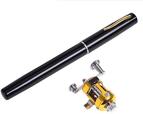 2023 Angelrute im Taschenformat, Stift-Angelruten-/Rollen-Kombi-Set, tragbare kleine Teleskop-Angelrute, Mini-Angelrute, Premium-Mini-Taschen-Teleskop-Angelruten-Set (Color : Svart)