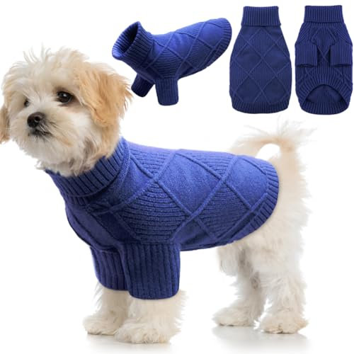 EMUST Haustier-Pullover, niedliche Hundepullover für mittelgroße Hunde mit Rautenmuster, Warmer Hundepullover für kaltes Wetter, Marineblau L