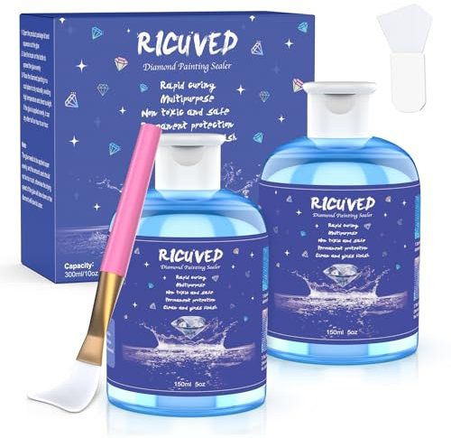 RICUVED Diamond Painting Sealer 300ML, 5D Diamond Glue Clear Spray Crystal Art Accessories Sealer with Brushes Permanent Hold & Shine Effect Conserver for DIY Craft(10 OZ)