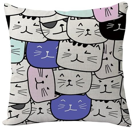 Kissenbezug 50x50 Graue Lila Katze Dekokissen Leinen Kissenbezüge Hypoallergener Kissenbezug Pillow Cover für Sofa Schlafzimmer Gartenbett Balkon Auto Kissenhüllen