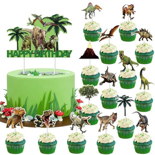 Silars Tortendeko Dinosaurier, 16 Stücke Tortenaufleger Dinosaurier Happy Birthday Tortendeko, Kuchendeko Dinosaurier Geeignet für Pferdeliebhaber, für Geburtstagsfeiern,Themenpartys zu Dinosaurier