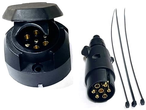 JVJ Anhänger Steckdose 7 polig mit Anhänger Stecker 7 polig Anhängersteckdose Anhängerstecker Anhängeradapter für Anhängerkupplung KFZ PKW Anhänger