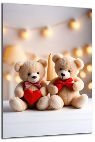DARO Design - Wand-Bild auf 6mm HDF 84x56 cm Liebe 2 Teddy-Bären Herz - Wand-Deko Bilder Geschenk