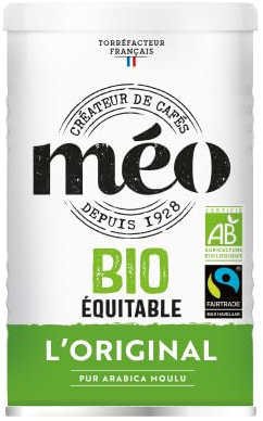 Cafés Méo Moulu Bio et Equitable - Pur Arabica - en Pack de 6 boites métal de 250 GR