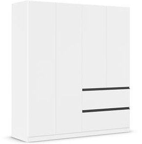 Rauch Möbel Costa, Drehtürenschrank, Kleiderschrank, 4-türig, 2 Schubkästen, Alpinweiß, Push-to-open, Griffprofil grau-metallic, 181x197x54 cm