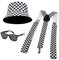 Bohue 3 Stück 80er Jahre Ska zweifarbiges Kostümzubehör karierte Hosenträger Eimer Hut schwarze Sonnenbrille Retro Ska Kit Fancy Party Zubehör für Unisex