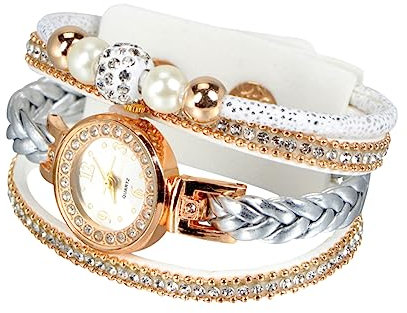 WOFASHPURET Quarzuhr Für Damen Mit Strass Handgelenkkette Geflochtene Armbanduhr Mode Weiß Handgelenkdekoration