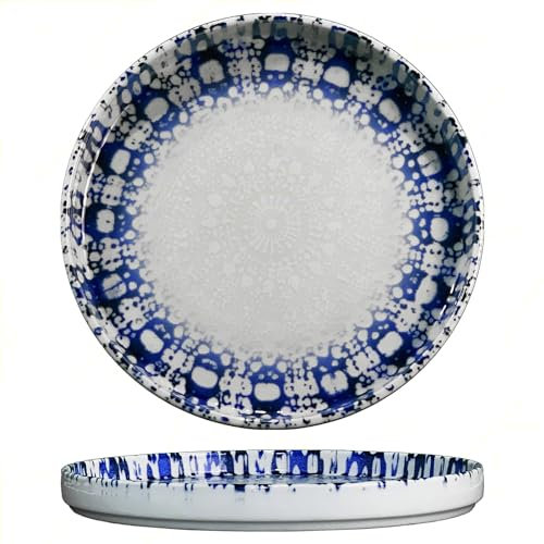 Sicignano | Set Piatto Portata Tondo con Bordo, in Porcellana, con Decoro a Rilievo - Lavabile in Lavastoviglie, Adatto a Microonde, Resistente ai Tagli, Made in Italy (Ø20 cm, 1 Pezzo)