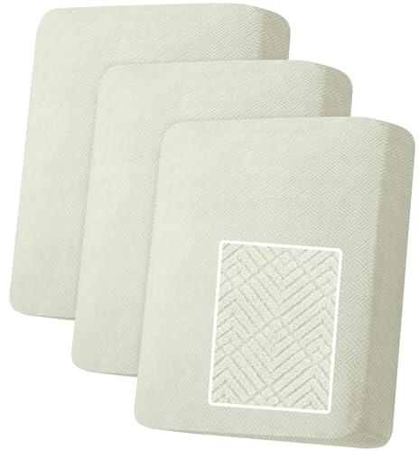 YSTELLAA Stretch Sitzkissenbezug, Sofa Sitzkissenbezug rutschfest, Elastischer Sofa Sitzkissenbezüge, Universal Sitzkissen Bezug Wohnzimmer, Sofaschoner, 1 Sitzer-3 Stück, Beige