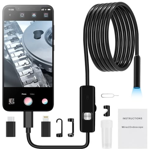 ARyee 1920P Endoscope Inspection Camera, Borescope with 6 LED Lights, 8mm IP67 Waterproof, Scope Camera with Light for Android, iPhone, iPad (5M/16.5Ft)
