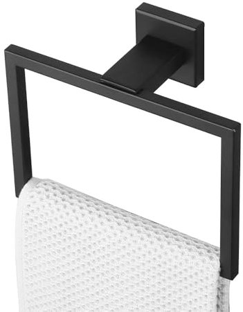 KWQKEM - Portasciugamani quadrato ad anello nero, da parete, in acciaio inox, da cucina, accessori da bagno per riporre asciugamani (nero opaco)