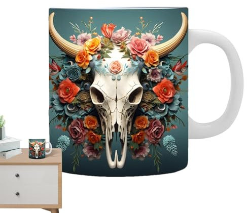 Niktule Taza de vaca, taza 3D - Taza de café de cerámica con calavera de vaca - Taza de té única, taza creativa para beber y beber a para café con leche, vino, leche, té, café