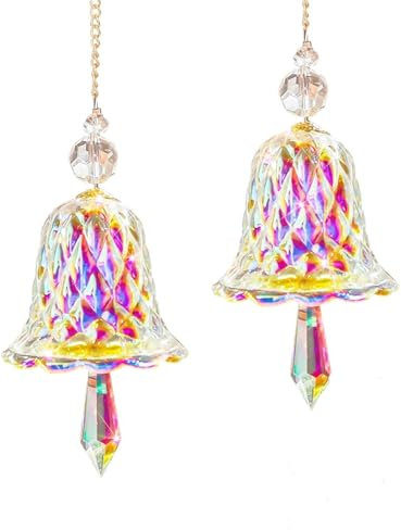 Kristall Sonnenschirm Glocke Anhänger, Kristall Eiszapfen Prismen Sonnenfänger, Kristall Regenbogen Maker Anhänger,Zuhause, Auto, Dekoration, Geschenk für Frauen,Fenster Anhänger (2 Stück Farbe)