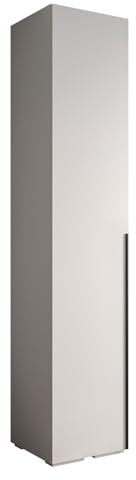 MEBLE KRYSPOL Inova 1 Moderner Schrank mit Regalen und Stange - Aufbewahrungsschrank für Schlafzimmer, Wohnzimmer - 236,7x50x47 cm - KGoldpusfarbe Weiß - Frontfarbe Weiß - Grifffarbe Schwarz