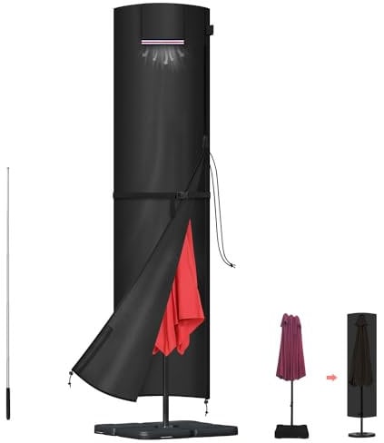 LAMUNI Housse de Protection Parasol Déporté Housse Parasol Exterieur Housse de Parasol avec Tige Grande Couverture de Parasol Imperméable Housses pour Parasols de Jardin Droit Ø 300cm, 220x50/50cm