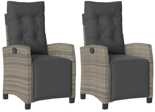 KOIECETA Gartensessel mit Fußteil 2 STK. Verstellbar Grau Poly Rattan