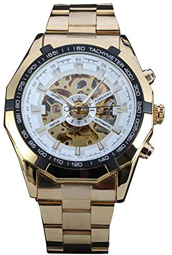 ZJchao Hohle Armbanduhr mit Mechanischem Uhrwerk, Wunderschöne Hohle Skelett-Selbstwind-geschnitzte Automatische Business-Uhren Im Vintage-Stil für Business und Alltag (Gürtel aus Edelstahl)