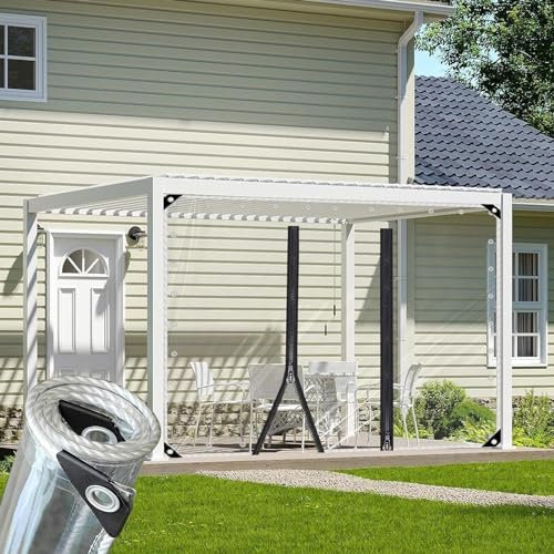 Yesbon Transparente Plane mit Ösen, Transparente wasserdichte Plane mit Reißverschluss PVC wasserdichte Plane Wetterschutz Klare Kunststoffpaneele für Terrasse, Veranda,2x1.8m/6.6 * 5.9ft