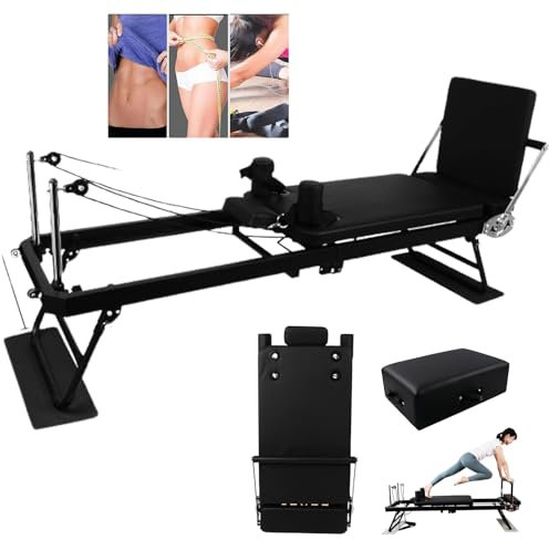 FUIPOT Faltbarer Pilates-Reformer, Pilates-Reformer, Heim-Fitnessgerät, multifunktionaler Pilates-Reformer mit Sprungbrett, Kernbett,Spring type