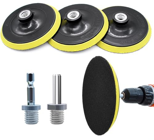 WYYFXY® 3 Stück Klett Schleifteller 125mm Klett Schleifpapierteller für Exzenterschleifer/Winkelschleifer, mit Bohradapter M14 inkl. Spanndorn für Schleifpapier | Schleifscheiben
