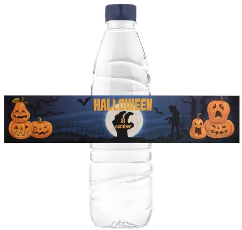 URROMA Halloween Water Bottle Labels 48 Pcs Pumpkin Ghost Patterns Stickers Drinks Wrappers for Halloween Party Favors Decor Supplies