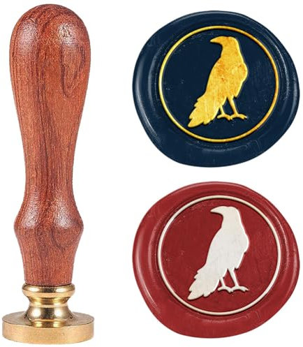 DELORIGIN Siegelstempel Aus Wachs Mit Krähenmotiv 25mm Abnehmbarer Messingkopf Siegelstempel Mit Holzgriff Für Halloween Weihnachten Umschläge Karten Einladungen Geschenkverpackungen