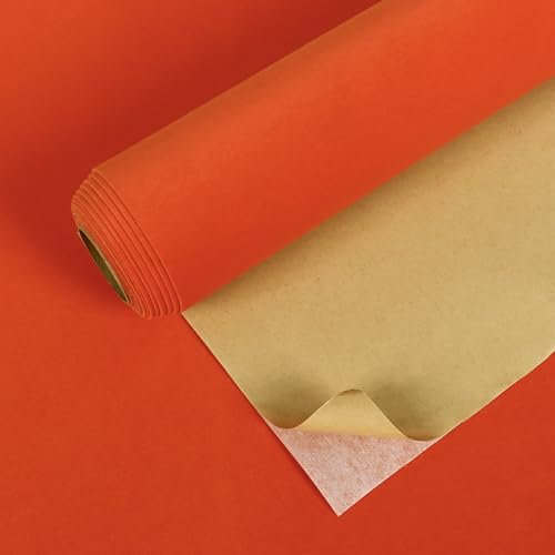 VEELIKE Papier Peint Velours Orange Papier Adhesif pour Meuble Papier Peint Tissu Velours Floqué 40 cm x 300 cm Papiers Peints Decoratifs Placard Tiroir Doublure Feutre Boîte à Jeweley Chambre