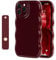NITITOP Compatible with iPhone 15 Pro Case Cute Burgundy Simple Wave Design Stylish Wavy Curly Frame with Wrist Adjustable Hand Strap Kickstand Grip Holder Protective Cover-Wine Red
