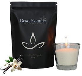Deko Flamme Kerzensand mit Duft Vanille – 400g Aromasand inkl. 20 Dochte – Kerzenwachs Granulat – DIY Pearled Candle – Wachsgranulat pflanzlich – Kerzen Sand für kreative Ideen