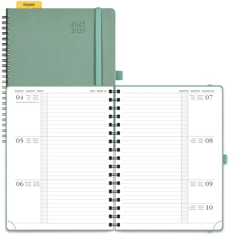 POPRUN Kalender 2025 2026 Horizontale Wochenplaner (Aug.2025-Dez.2026) – Ringbuch mit Softcover, ca. A5 (22x16,5 cm),17-Monate-Terminplaner 1 Woche 2 Seite, Mitternachtsgrün