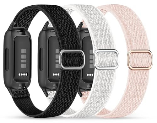 Wizvv Pack of 3 Nylon Wristbands Compatible with Fitbit Inspire 3, Elastic Adjustable Replacement Strap for Fitbit Inspire 3 Fitness Tracker, Stretchy Sport Loop Bracelets for Men and Women