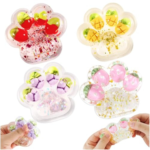 4 Stück Katzenpfoten Fidget Toy ,Weiche Pfotenform zum Stressabbau | Süßes Handspielzeug für Kinder & Erwachsene zur Entspannung