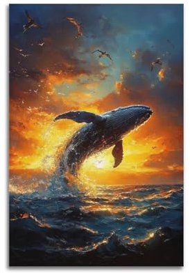 XFPMXC Poster mit Meerestieren, Buckelwal, dekoratives Gemälde, Leinwand, Wandkunstwerke, Bild, 30 x 45 cm