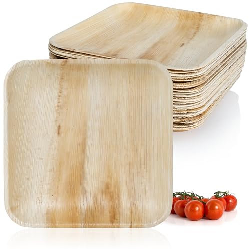 Moritz & Moritz Palmblatt Teller eckig 25 x 25 cm - 50 Nachhaltige Einwegteller - Alternative zu Bambusteller und Bambusgeschirr