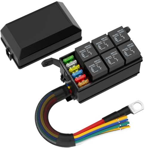 12V Sicherungsrelaiskasten, 6-Wege-Relais-Sicherungskasten, vorverdrahtet, wasserdicht, Relaiskasten mit 6 Relais und 12 ATC/ATO-Sicherungen, Relais-Panel