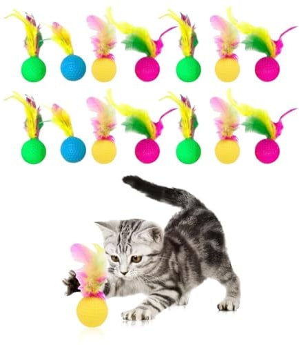 ZHYUAN 12 STK KatzenspielzeugBälle mit Feder,KatzenspielzeugBölle,Kitten Bunte Schaumkugel,Bunte SchaumkugelKatzenspielzeug,KatzenlatexkugelnSpielzeug,Wackelball für Katzen