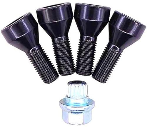 Juego de tuercas de bloqueo de rueda, 4+1 M12 x 1,5 mm, tuercas de bloqueo largas de acero negro, juego de herramientas de tuercas de bloqueo con llave, para BMW Serie 1 3 5 E46 E87 E60 36136786419