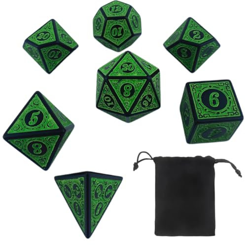 WeddHuis 7 Stück DND Dice Polyedrisches Würfel Set für Dungeon und Dragons MTG RPG D&D (D20, D12, D10, D%, D8, D6, D4) (Grün)