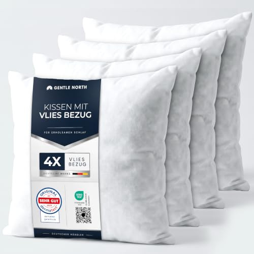 Gentle North Kopfkissen (45x45 cm groß) - 4er Set Kissen für Bett und als Dekokissen - Füllkissen aus Polyester - Sofakissen - Zierkissen für Couch und Sofa - Ökotex - Waschbar bis 40° - Weiß