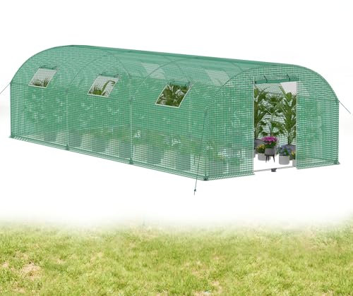 YRHome Invernadero grande de 3 x 6 x 2 m, resistente al invierno, acero galvanizado, color verde, con puerta y ventana, diseño de arco, para cultivo de tomates, plantas