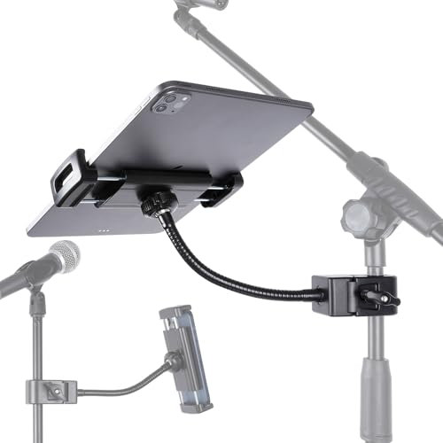 FPN Tablet Holder for Microphone Stand, Flexible Phone Mount with 7.9 Gooseneck for Mic Music Stand, 360°Adjustable Tablet Holder for iPad Pro 9.7, 12.9 Air Mini, 4.7-13 inch Phones and Tablets