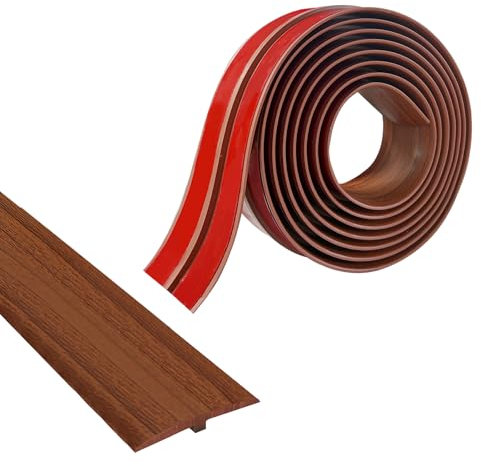 Profilo di Transizione Pavimento, Soglia di Dislivello Pavimento 5 X 300 cm, in PVC, Per soglie porta e connessioni parquet/piastrelle (marrone motivo grana legno)