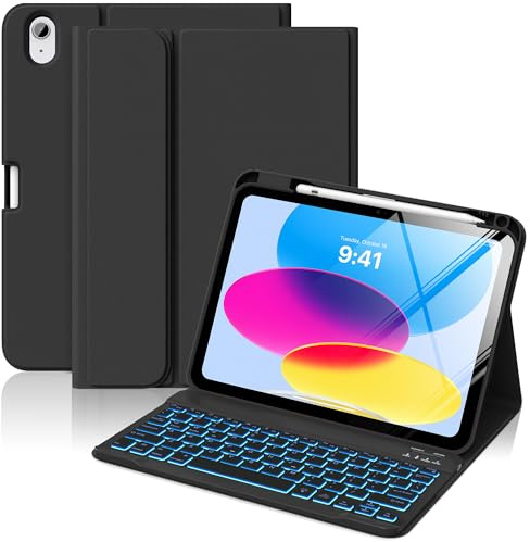 MoKo Custodia con Tastiera per iPad (A16) 11a/10a Gen 2025/2022,Nero | per iPad 11 Pollici 2025, iPad 10,9 Pollici 2022 con Supporto per Matita, Tastiera Bluetooth Staccabile Multi-Angolo