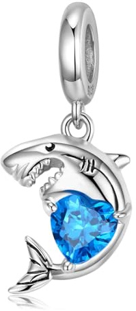 BRBRB Hai-Herz-Anhänger – S925 Sterling Silber DIY Schmuck for Armbänder & Halsketten – Ozean-Thema Geschenk kompatibel mit Pandora, Biagi, Troll