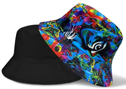 FUIPVGI Fischerhut für Damen Herren Reversibel Strand Bucket Hat Wendbares Sommerhut Hut, Retro Thema Eimer Hüte Anglerhut für Reisen Tägliche Karneval (Bunt)