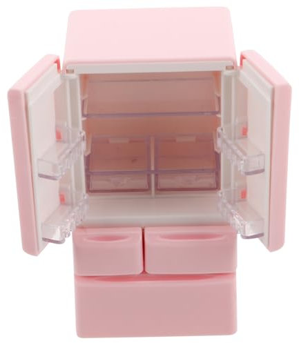 GLSTOY Scale Mini Fridge Toy Realistic Dollhouse Kitchen Accessory Double Door Refrigerator for Year Old Girls